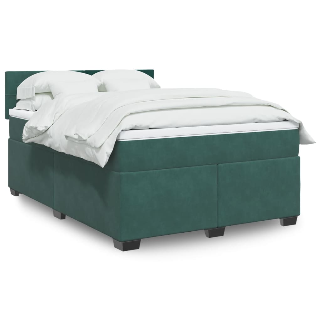 Gossi pat box spring cu saltea, verde inchis, 160x200 cm, catifea