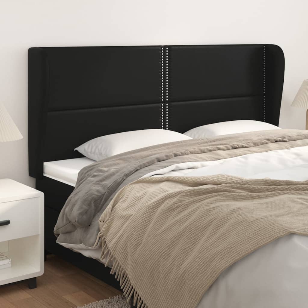 Gossi tablie de pat cu aripioare, negru, 203x23x118/128 cm, piele eco